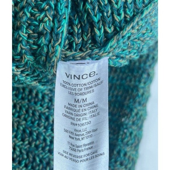 Vince Marled Crochet Cardigan Medium Neck Long Sleeve Knit Green Open Front - Picture 7 of 7